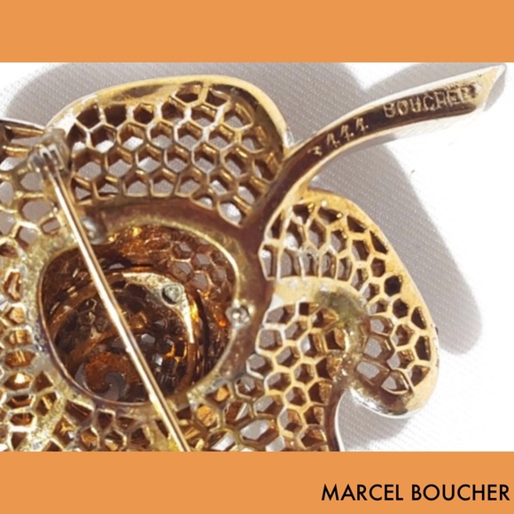 Marcel Boucher Rose Flower Rhinestone Brooch Pin - Picture 3 of 3